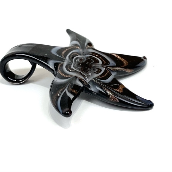 Three Glass Starfish Black Gold and White Necklace Pendant - Picture 8 of 15
